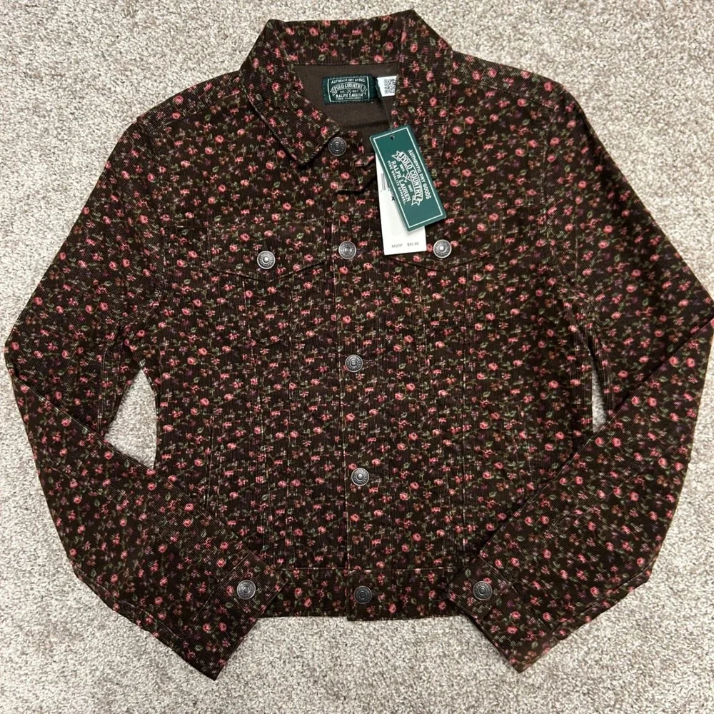 NWT Polo Country Ralph Lauren Floral Corduroy Trucker‎ Jacket Girls Size XL (16)